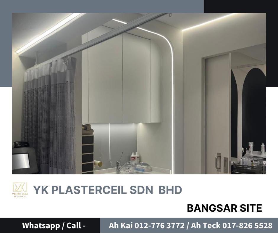 Treatment room LED profile ceiling Bangsar beauty salon fit-out — treatment room ceiling with curved LED profile
