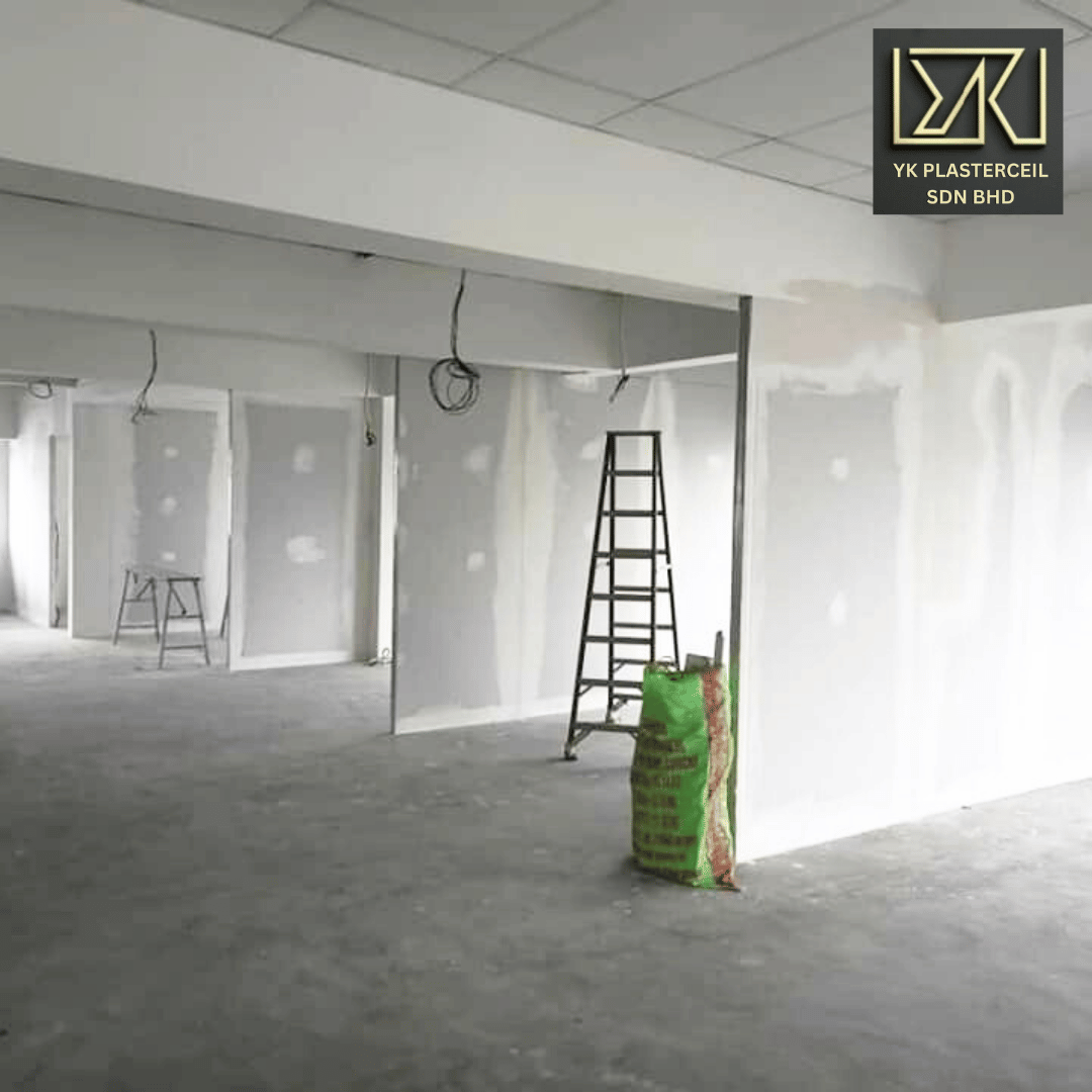 Luxurious dining room with plaster ceiling installation in Mont Kiara, featuring elegant lighting design.