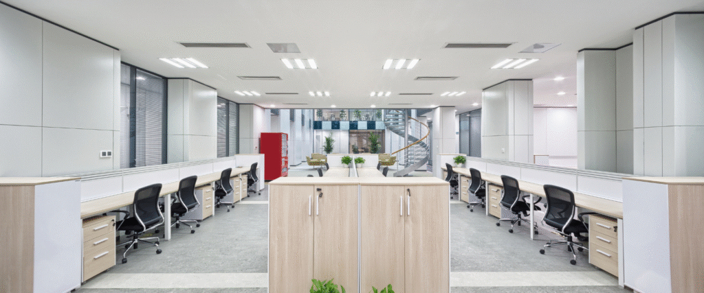 Custom partition board and ceiling setup for a modern Kuala Lumpur office