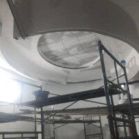 Circular plaster ceiling framework under construction.