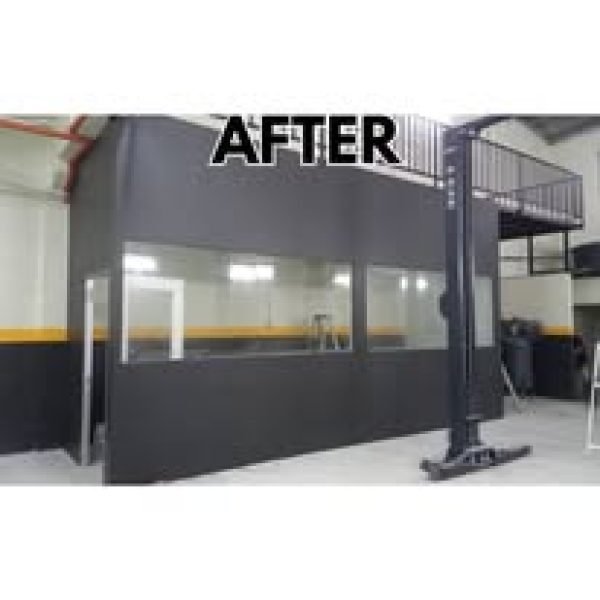 Final outcome of interior board and partition work. Sleek, professional space delivered by YK Plasterceil.